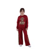 Arya Nisa Kids Kız Çocuk Pamuklu Leopar ve At Kuyruğu Saç Baskılı Uzun Kollu Bol Paça Eşofman Takımı Kırmızı 8-9 Yaş