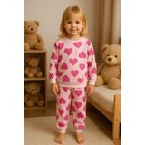 Arya Nisa Kids KIZ ÇOCUK PEMBE KALP BASKILI%100 PAMUK MEVSİMLİK PİJAMA TAKIMI Pembe 1-2 Yaş