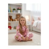 Arya Nisa Kids KIZ ÇOCUK ŞARDONLU KIŞLIK%100 PAMUK PEMBE AYICIK BASKILI PİJAMA TAKIMI Pembe 4-5 Yaş