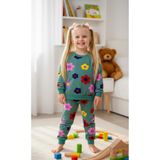 Arya Nisa Kids KIZ ÇOCUK ŞARDONLU PAMUKLU YEŞİL RENKLİ ÇİÇEK BASKILI PİJAMA TAKIMI Yeşil 2-3 Yaş
