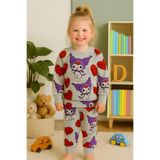 Arya Nisa Kids KIZ ÇOCUK ŞARDONLU%100 PAMUK GRİ KUROMİ KALPLİ BASKI PİJAMA TAKIMI Gri 5-6 Yaş