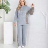 Arya Nisa Kids Leopar Detaylı Tunik Pantolon Mevsimlik Alt Üst Takım - 2XL - Gri - Açık Gri