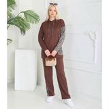 Arya Nisa Kids Leopar Detaylı Tunik Pantolon Mevsimlik Alt Üst Takım Kahverengi 3XL