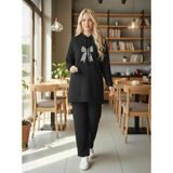 Arya Nisa Kids Leopar Detaylı Tunik Pantolon Mevsimlik Alt Üst Takım - Siyah