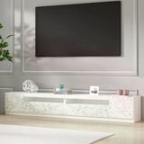 Arya T008 Led Işıklı Modern Tv Sehpası Seti - 4 Kapaklı, 240 Cm Orma Mermer/Beyaz