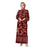 Arya Yarım Düğmeli Viscon Elbise-Bordo