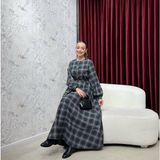 Aryen Önü Düğmeli Ekose Desen Elbise - 0 - Siyah - 36