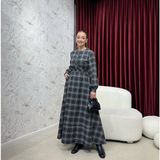 Aryen Önü Düğmeli Ekose Desen Elbise - 0 - Siyah - 40