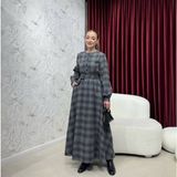 Aryen Önü Düğmeli Ekose Desen Elbise - 00407 Gri - 38