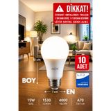 Aryes 15 Watt LED Ampul 4000 Kelvin 1530 Lümen Günışığı E27 Yüksek Aydınlık