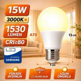 Aryes 15W E27 LED Ampul 3000K Doğal Sarı Işık 1530 Lümen Güçlü Işık