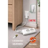 ARYES 2'li 2 Metre Ince Fişli Uzatma Kablosu 3x1.5 Ttr Tam Bakır Topraklı Çocuk Korumalı Beyaz