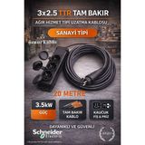 ARYES 3lü Sanayi Tipi Uzatma Kablosu 20 Metre 3x2.5 Ttr Tam Bakır Öznur Kablo 3.5kw - Siyah