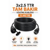 Aryes 3x2.5 TTR Uzatma Kablosu 15 Metre Tam Bakır Kalın Kablo Topraklı Schneider Kauçuk Fişli