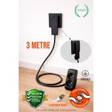 Aryes Duvara Sıfır İnce Fişli 2’li Uzatma 3 Metre | 3x1.5 mm² Bakır Kablo | Slim Tasarım Topraklı