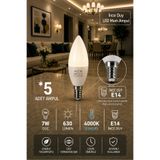 Aryes E14 İnce Duy LED Mum Ampul 7W 630 Lümen 4000K Günışığı