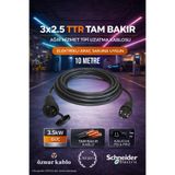 Aryes Tam Bakır 10 Metre Uzatma Kablosu 3x2.5 TTR Schneider Kauçuk Fişli Topraklı 3.5kW