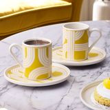 Aryıldız 2 Kişilik 4 Parça Havana Sarı Desenli Porselen Kahve Fincan Takımı 90 ml Şık Sunum