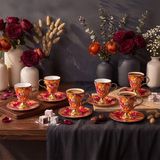 Aryıldız Begonia 12 Parça 6 Kişilik Kahve Fincan Takımı Kırmızı 100 ml