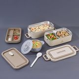 Aryıldız Bento Dikdörtgen 2 Katlı Lunch Box Yemek Termosu Bej 2000 ml - Çok Renkli