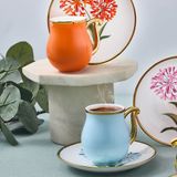 Aryıldız Bloom 12 Parça Desenli Porselen Türk Kahve Fincanı 6 Kişilik Renkli Set - 12 Adet - 90 ml
