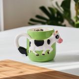 Aryıldız Cozy Inek Figürlü Kupa 500 ml Beyaz - Yeşil Renkli Porselen Malzemeden Tekil Ürün