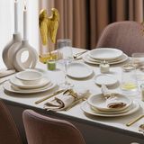 Aryıldız Evaliza Stripe Gold 30 Parça Yemek Takımı, 6 Kişilik, Bone China, Beyaz
