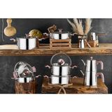 Aryıldız King İdeal 20 Parça Cam Kapak Çelik Çeyiz Seti - Rose Gold - Gümüş - 24 cm