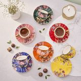 Aryıldız Lady 12 Parça Renkli Porselen Kahve Fincan Takımı 6 Kişilik Çiçek Desenli 120 ml