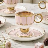 Aryıldız Livia 6 Kişilik 12 Parça Kahve Fincan Takımı 90 ml - Altın - Pembe