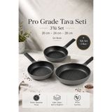 Aryıldız Pro Grade 3 'lü Döküm Granit Yapışmaz Tava Seti 20 - 24 - 28 Cm Gri