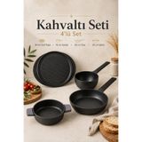 Aryıldız Pro Grade 4'lü Siyah Granit Döküm Kahvaltı Seti / Tava - Sahan - Sosluk ve Grill Tepsi