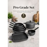 Aryıldız Pro Grade Gri 8 Parça Granit Döküm Tencere Tava Seti - Sosluk - Grill Tava
