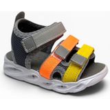Arzen Bebe 232-26 3 Cırtlı Işıklı Anatomik Çocuk Sandalet Gri Turuncu Sarı 22-25