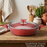 Arzu Çelik 26 cm Granit Karnıyarık & Pilav Tenceresi Cam Kapak - Kırmızı