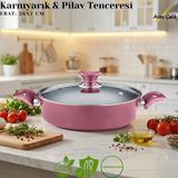 Arzu Çelik 26 cm Granit Karnıyarık & Pilav Tenceresi Cam Kapak - Mürdüm