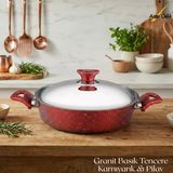 Arzu Çelik 26 Cm Granit Karnıyarık & Pilav Tenceresi Çelik Kapak - Kırmızı