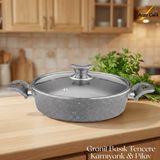 Arzu Çelik 28 cm Granit Karnıyarık & Pilav Tenceresi Cam Kapak - Gri