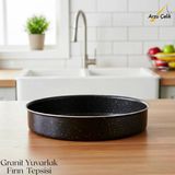 Arzu Çelik 28 cm Granit Yuvarlak Fırın Tepsisi - Siyah