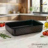 Arzu Çelik 2li Granit Köşeli Tepsi Seti - Siyah
