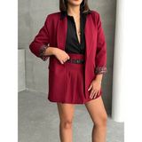Arzu Has Butik Yeni Sezon Kadın Blazer Ceket İçi Leopar Astar Detaylı Düğmesiz Uzun - Bordo