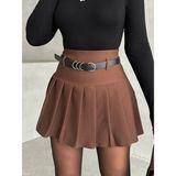 Arzu Has Butik Yeni Sezon Pileli Kemerli Astar Şortlu Kadın Mini Etek - 0-Kahverengi