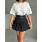 Arzu Has Butik Yeni Sezon Pileli Kemerli Astar Şortlu Kadın Mini Etek - 000-Siyah