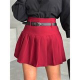 Arzu Has Butik Yeni Sezon Pileli Kemerli Astar Şortlu Kadın Mini Etek - Bordo