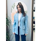 Arzu Özel Moda Atölyesi Mevsimlik Düşük Omuz Regular Fit Blazer Kot Ceket. - Buz Mavi - 36