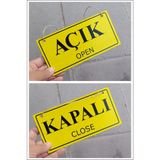 Arzuca Konsept Açık Kapalı Yazısı Sarı Renk | Açık Kapalı Tabelası | Mağaza Kapı Yönlendirme Levhası (Ahşap)