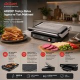Arzum AR2001 Tostçu Delux 1800 W Granit Tost Makinesi, Çift Taraflı Plaka, 180 Derece Açılır Gövde, Inox - Gümüş