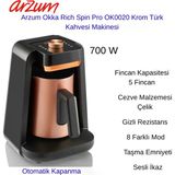 Arzum Okka Rich Spin Pro Krom Türk Kahvesi Makinesi +Türk Kahvesi Hediye