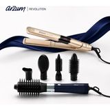 Arzum Profesyonel Saç Bakım Seti Hava Üflemeli Şekillendirici Keratin & Argan Yağ Katkılı Saç Düzleştirici Altın Lacivert