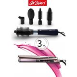 Arzum Revolution Hava Üflemeli 5'i 1 Arada Şekillendirici + Arzum Bellissima Creativity Glossy Seramik Saç Düzleştiricisi - Siyah - Altın